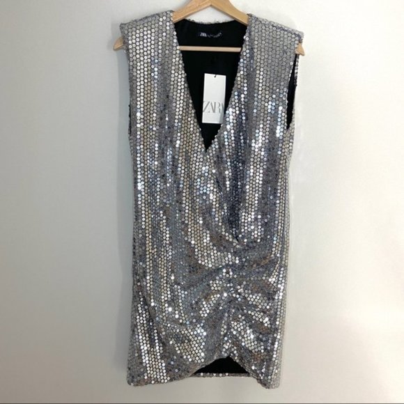 Zara Dresses & Skirts - Zara Silver Sequin Mini Dress